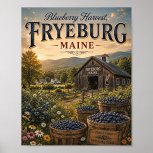Blueberry Harvest Fryeburg Maine Vintage Farm Post Poster