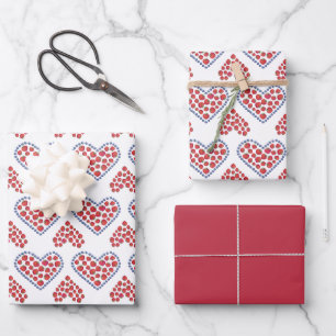 Blueberry Hearts and Red Strawberries Wrapping Paper Sheet