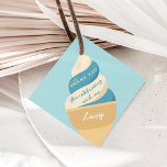 Blueberry Ice Cream Swirl Kids Birthday Thank You Favour Tags<br><div class="desc">Designed to match our soft serve ice cream kids' birthday party invitations,  these cute favour tags feature a blue and vanilla soft serve swirl cone with the words "thank you for celebrating with me, " and a signature in cute retro vintage style lettering.</div>