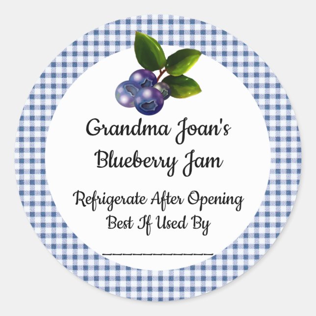 Blueberry Jam Custom Canning Jar Product Sticker (Front)