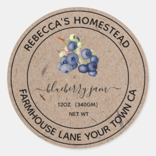 Blueberry Jam Kraft Paper Canning Jar Labels