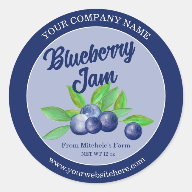Blueberry Jam Label Custom Sticker (Front)