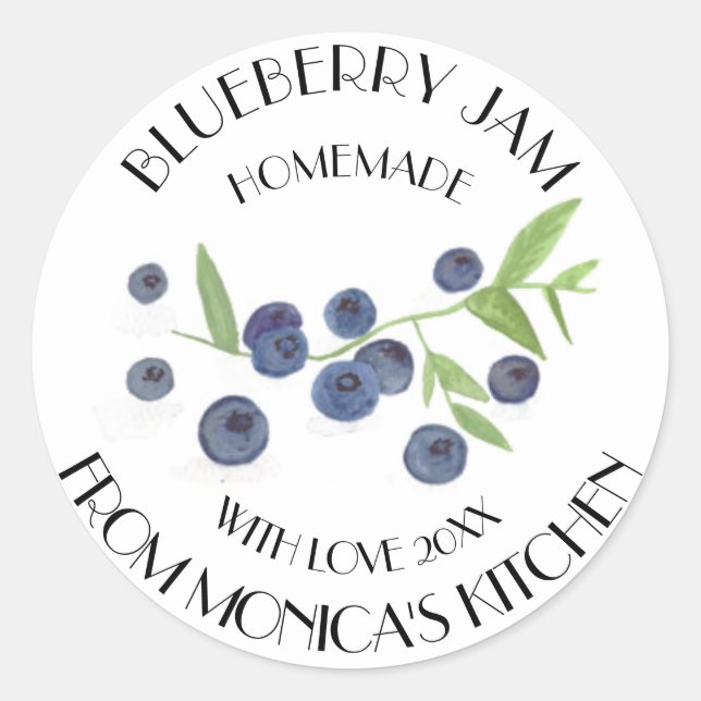 Blueberry Jam Watercolor Fruit Kitchen Label (Front)