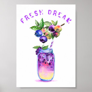 Blueberry Juice Cool Drink Fruits Party Poster
