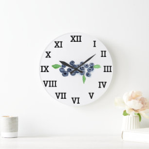Blueberry Kitchen Fruit Summer Watercolor Food  Large Clock