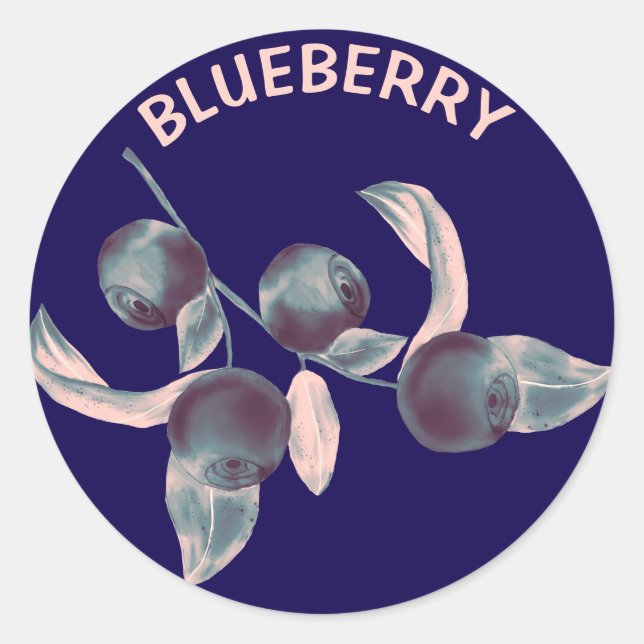 Blueberry Leaf Watercolor   Classic Round Sticker (Front)