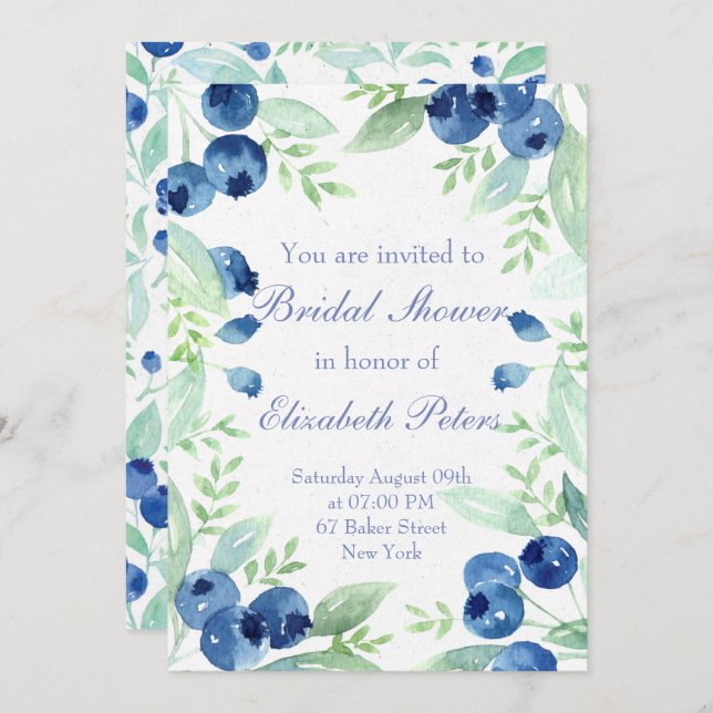 Blueberry Midsummer Rustic Berry Bridal Shower Invitation (Front/Back)