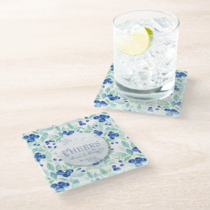 Blueberry Midsummer Rustic Berry Wedding Glass Coaster