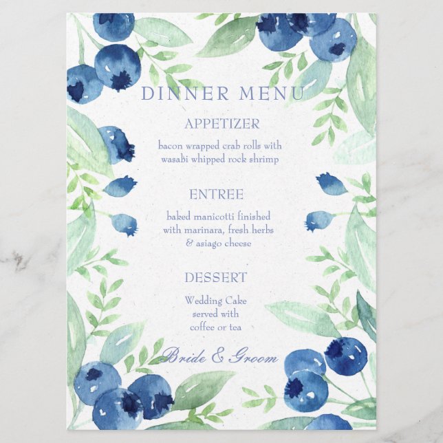 Blueberry Midsummer Rustic Berry Wedding Menu (Front)