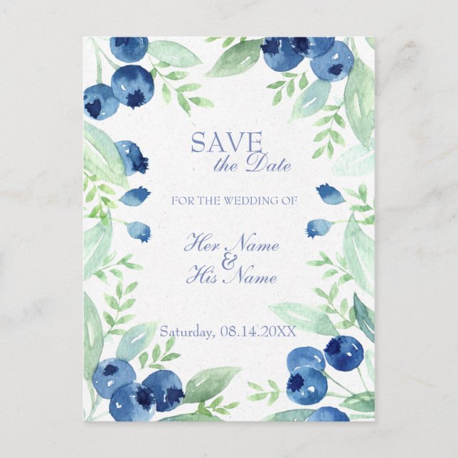 Blueberry Midsummer Rustic Wedding SAVE the Date Announcement Postcard (Front)