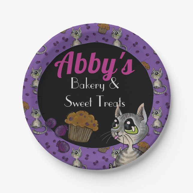 Blueberry Muffin Bloop Cat Custom Bakery Paper Plate (Front)
