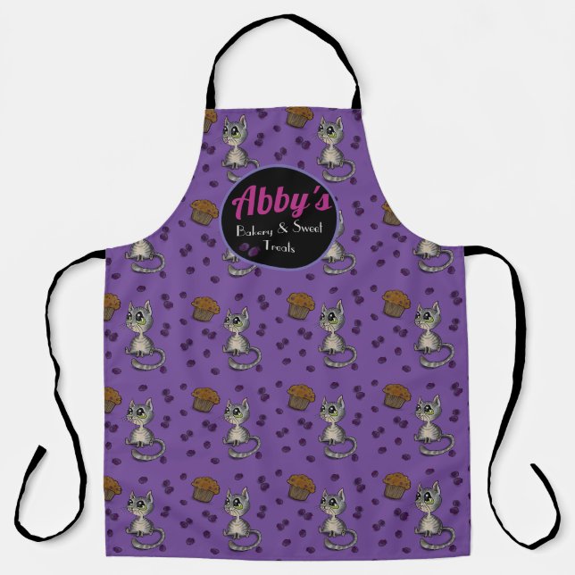 Blueberry Muffin Bloop Cat Pattern Custom Bakery Apron (Front)
