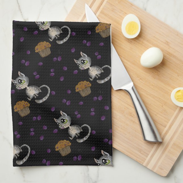 Blueberry Muffin Bloop Cat Pattern  Tea Towel (Quarter Fold)