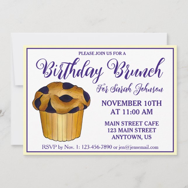 Blueberry Muffin Pastry Breakfast Brunch Invitation (Front)