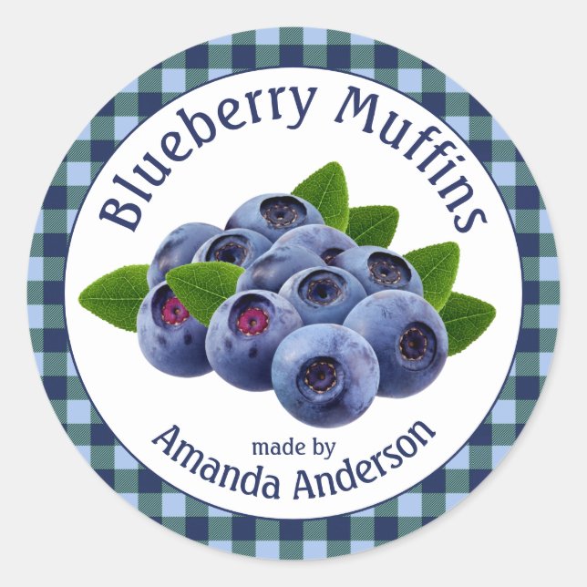 Blueberry Muffins Plaid 3" Circle Food Label (Front)