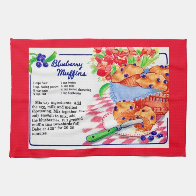 Blueberry Muffins Recipe Tea Towel (Horizontal)
