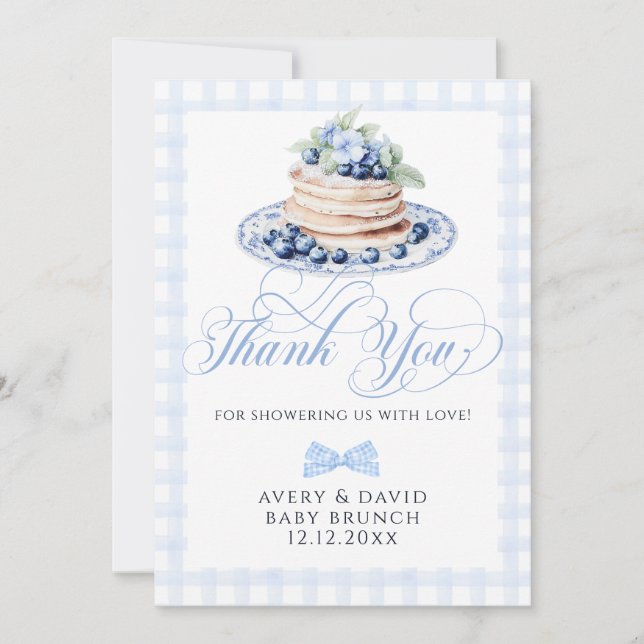 Blueberry Pancake Baby Brunch Baby Shower Boy  Thank You Card (Front)