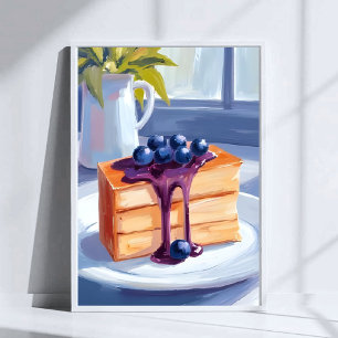 Blueberry Pastry Dessert Cake Watercolor Poster