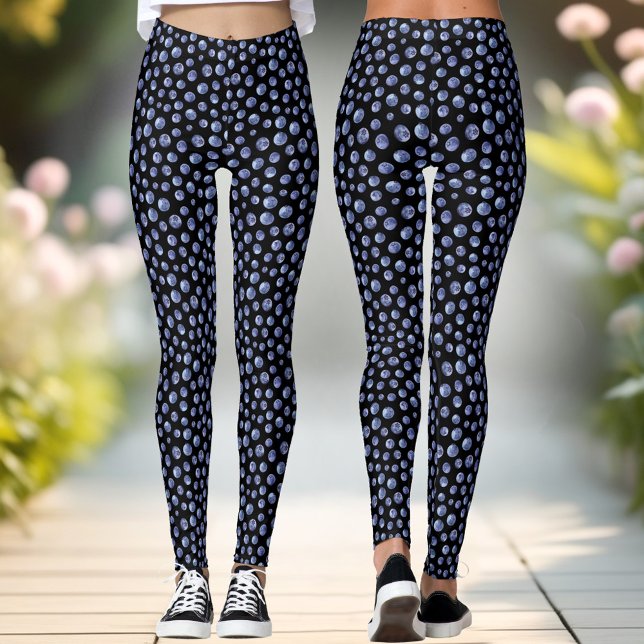 Blueberry Pattern Blue Black Summer Leggings (Blueberry Pattern Blue Black Summer Leggings)