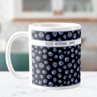 Blueberry pattern on the black personalised mug