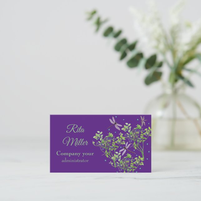 Blueberry pattern with dragonflies business card (Standing Front)