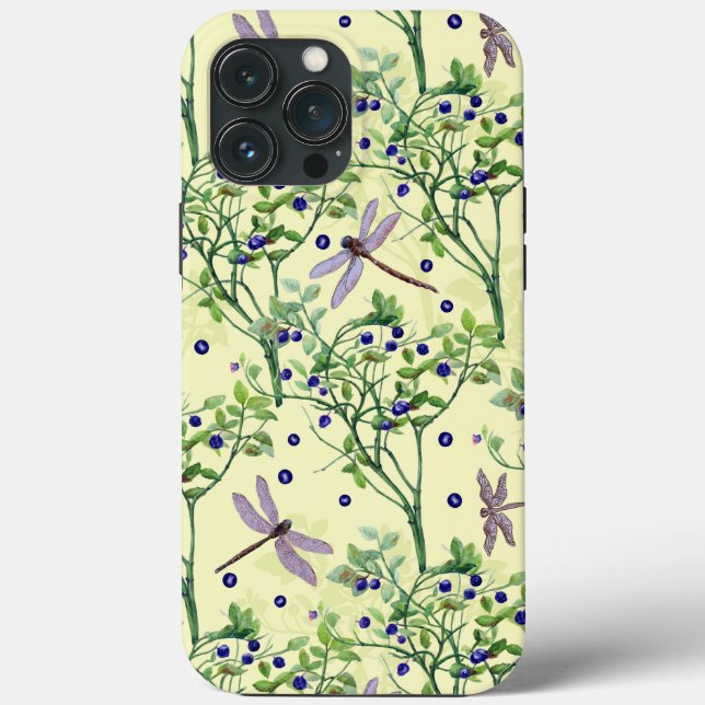 Blueberry pattern with dragonflies Case-Mate iPhone case (Back)