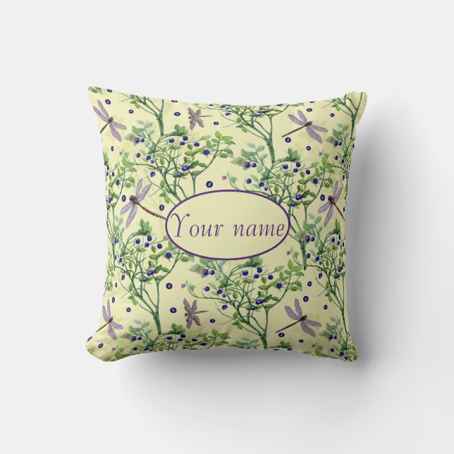Blueberry pattern with dragonflies cushion (Front)