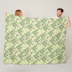 Blueberry pattern with dragonflies fleece blanket