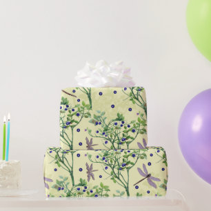 Blueberry pattern with dragonflies wrapping paper