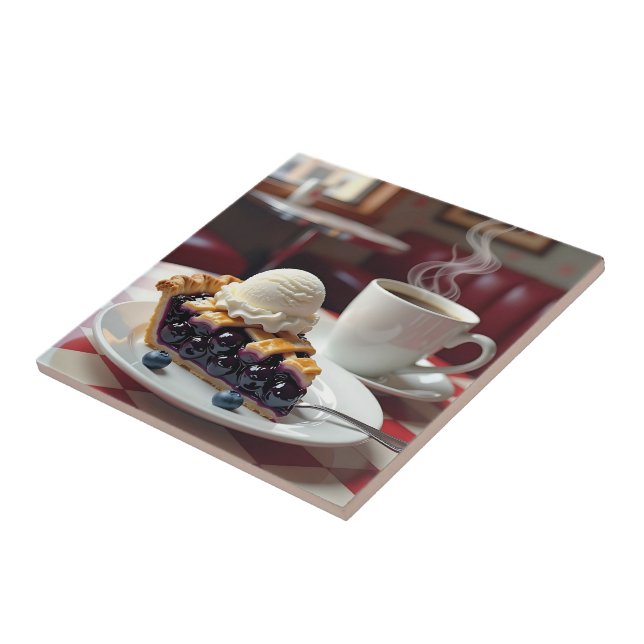 Blueberry Pie, Ice Cream & Coffee Ceramic Tile (Side)