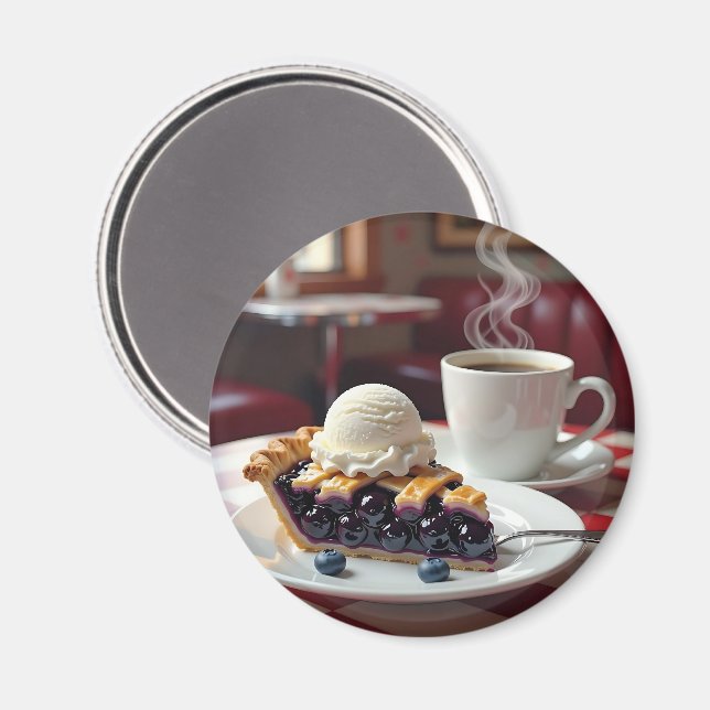 Blueberry Pie, Ice Cream & Coffee Magnet (Front/Back)