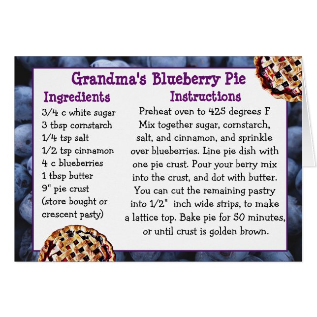 Blueberry Pie REcipe Card (Front Horizontal)