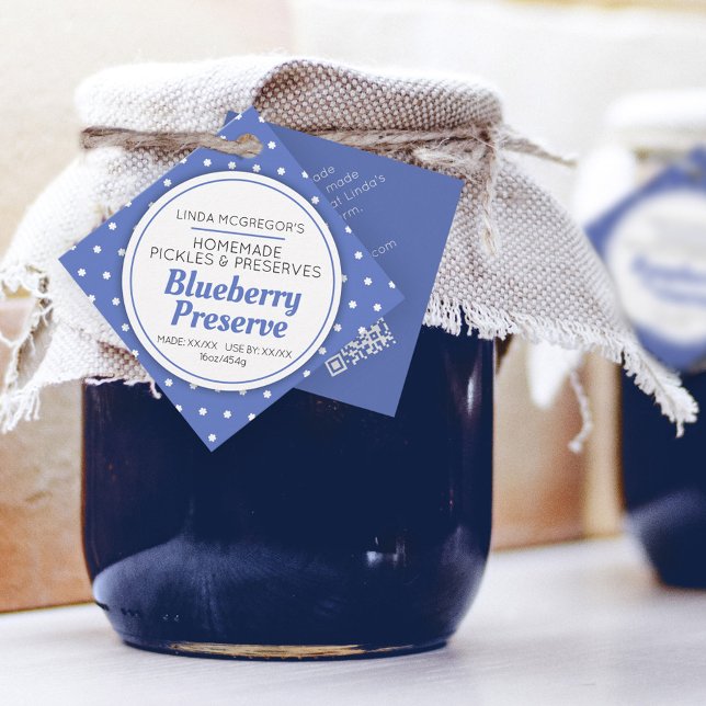 Blueberry preserve red jam jar food product label (Creator Uploaded)