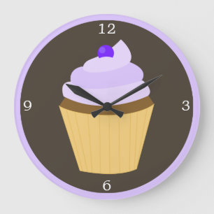Blueberry Purple Cupcake Large Clock