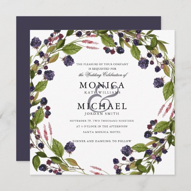 Blueberry  | Rustic  botanical wedding Invitation (Front/Back)
