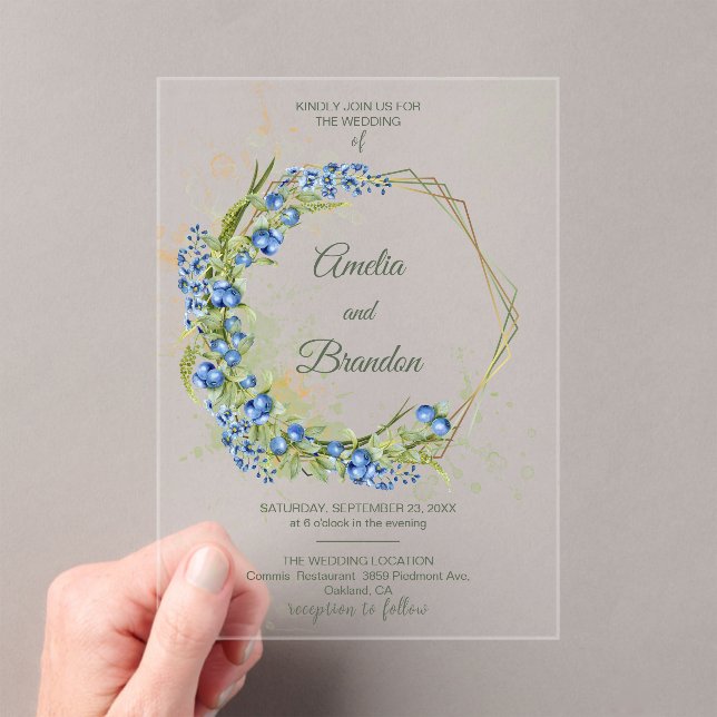 Blueberry Rustic Wedding Acrylic Invitation (Insitu (Handheld))