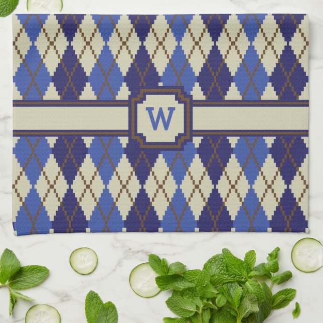 Blueberry Scone Argyle Kitchen Towel (Folded)
