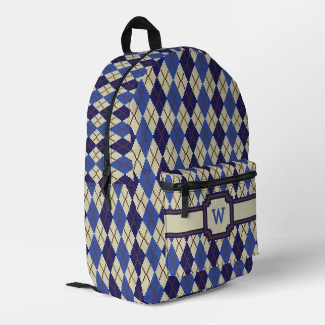 Blueberry Scone Argyle Printed Backpack (Back Corner Left)