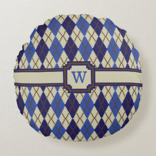 Blueberry Scone Argyle Round Pillow