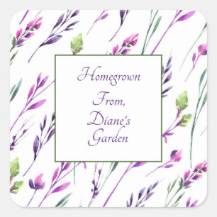 Blueberry Stems Watercolor Scrapbook Square Sticker