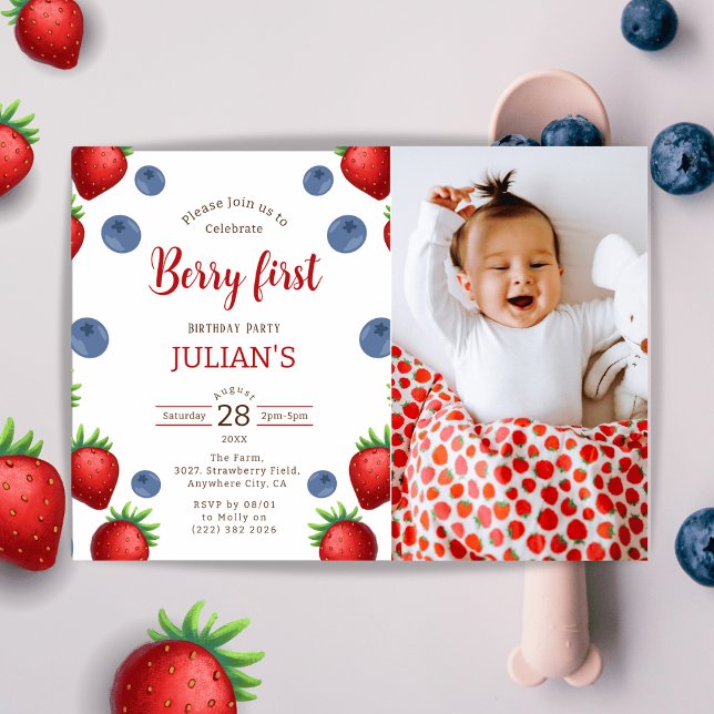 Blueberry & Strawberry Girl Birthday Invitation  (Creator Uploaded)