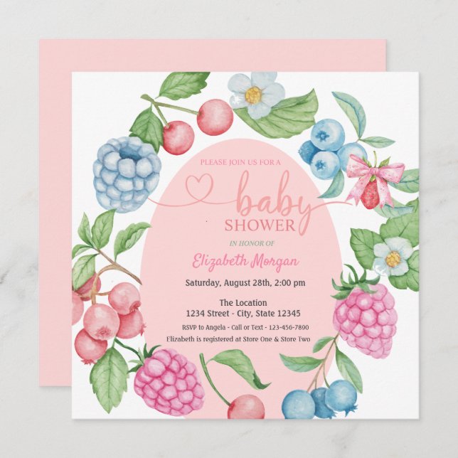 Blueberry Strawberry Raspberry Baby Shower  Invitation (Front/Back)