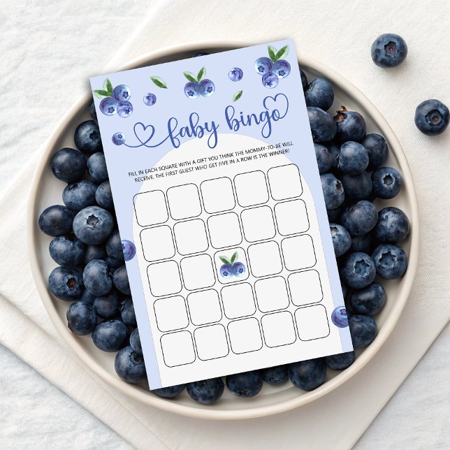 Blueberry Sweet Watercolor Boy Baby Shower Bingo (Blueberry Sweet Watercolor Boy Baby Shower Bingo)