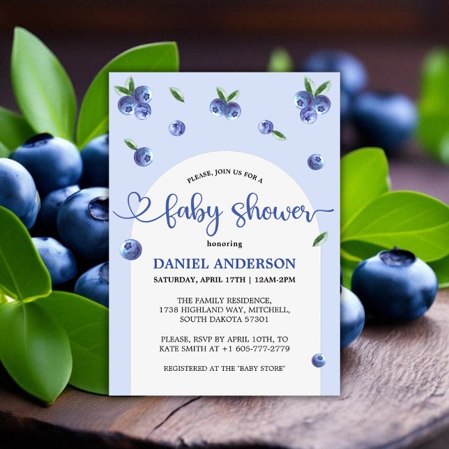 Blueberry Sweet Watercolor Boy Baby Shower Invitation (Blueberry Sweet Watercolor Boy Baby Shower Invitation)
