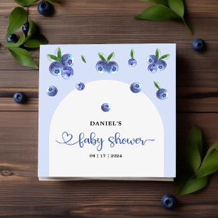 Blueberry Sweet Watercolor Boy Baby Shower Napkin