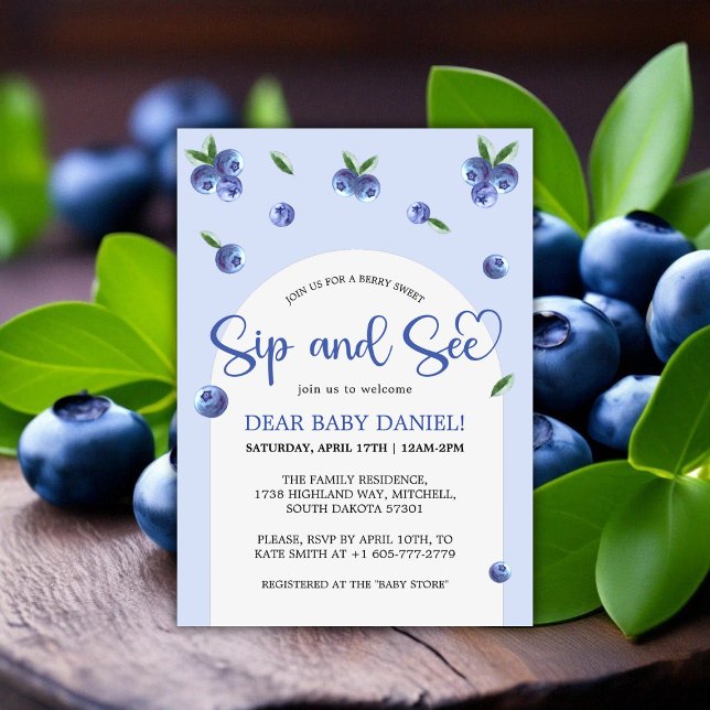 Blueberry Sweet Watercolor Boy Sip and See Invitation (Blueberry Sweet Watercolor Boy Sip and See Invitation)