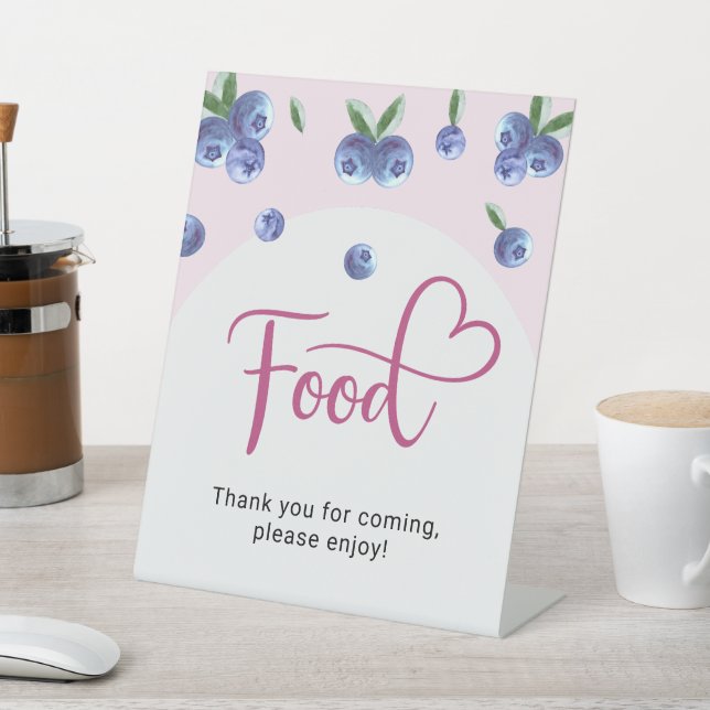 Blueberry Sweet Watercolor Girl Baby Shower Food Pedestal Sign (In SItu)