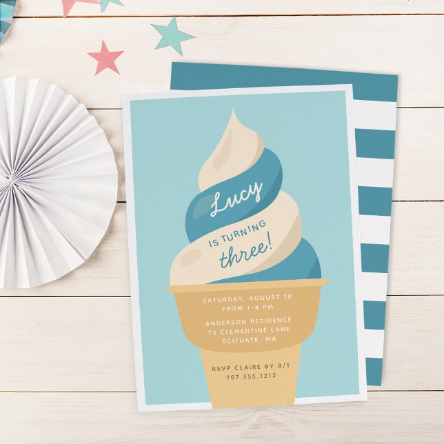 Blueberry Swirl Ice Cream Kids Birthday Party Invitation (Creator Uploaded)