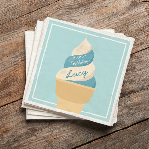 Blueberry Swirl Ice Cream Kids Birthday Party Napkin