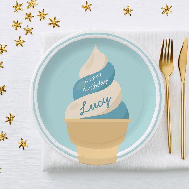 Blueberry Swirl Ice Cream Kids Birthday Party Paper Plate (Creator Uploaded)
